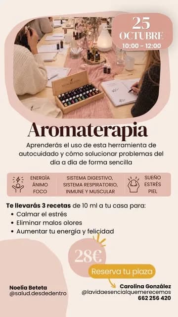 Taller de aromaterapia: aceites esenciales y mezclas