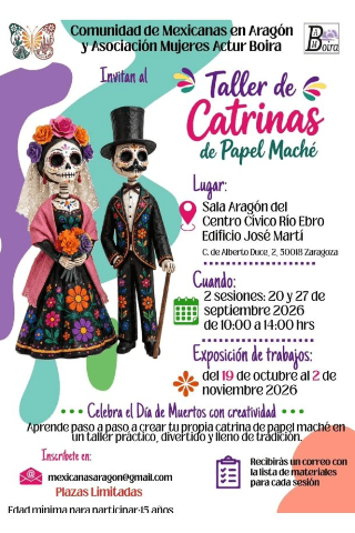 Exposición de trabajos del Taller de Catrinas.Asociación Mujeres Actur Boira y Comunidad de Mexicanas en Aragón